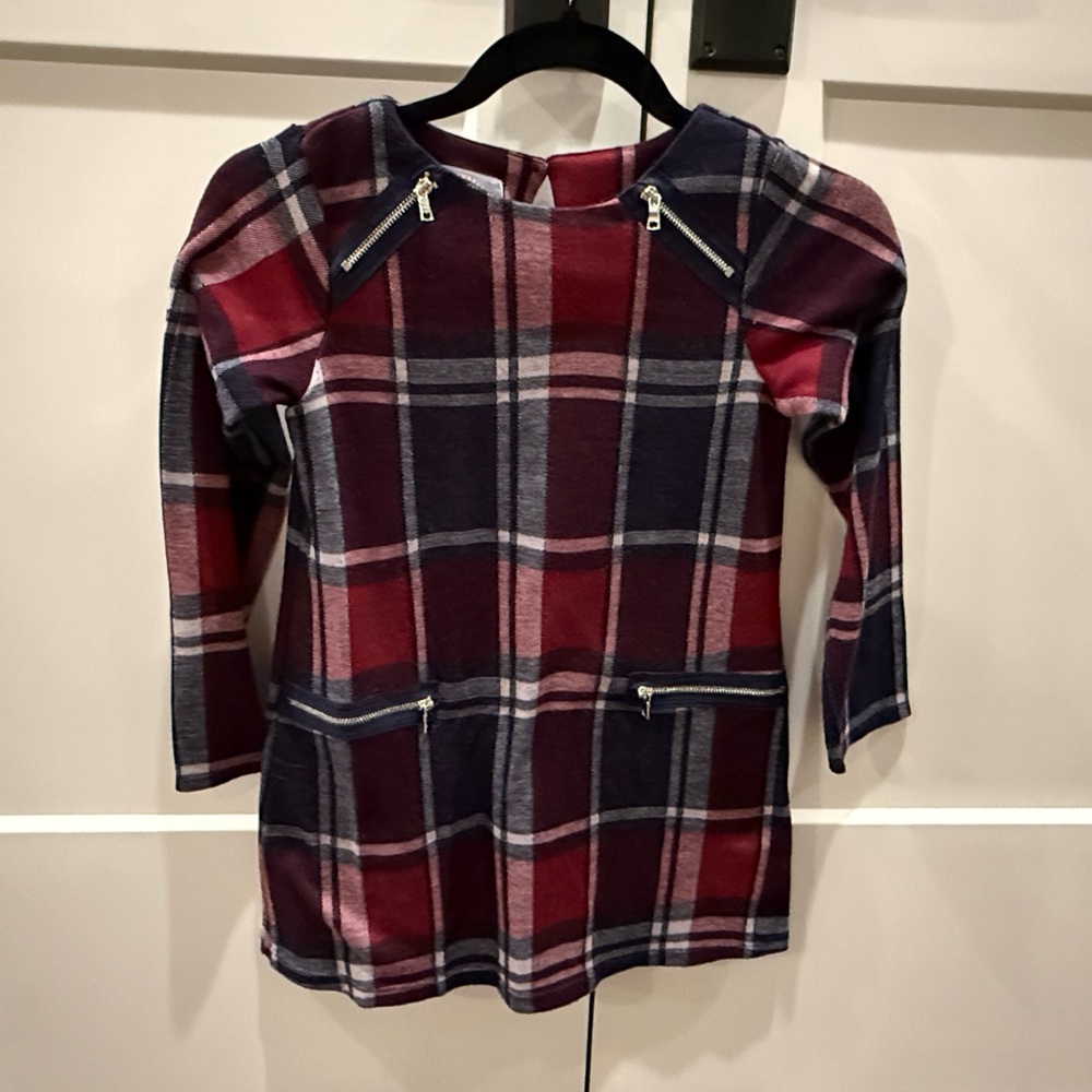 Pastourelle by Pippa & Julie Girls’ Plaid Dress with Zipper Detail, Sz 7